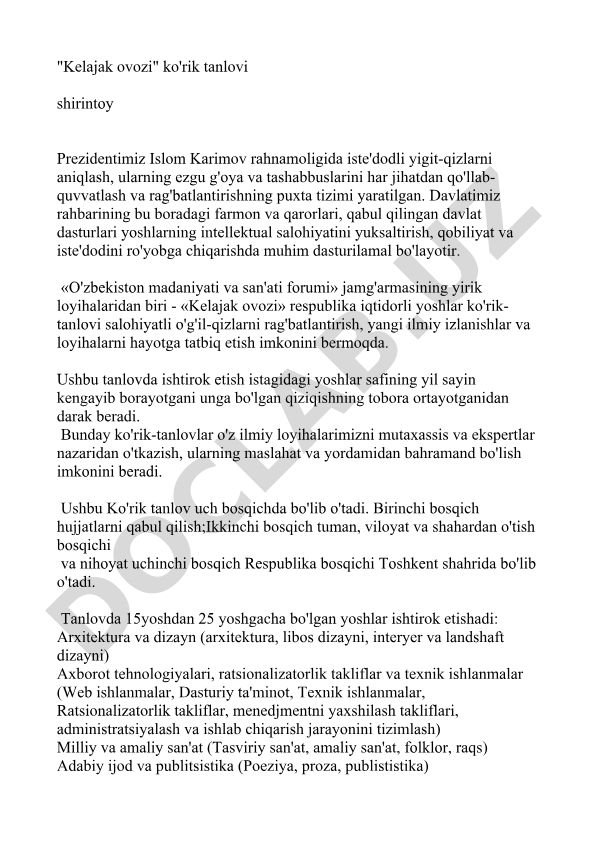 Kelajak ovozi respublika iqtidorli yoshlar ko'rik-tanlovi