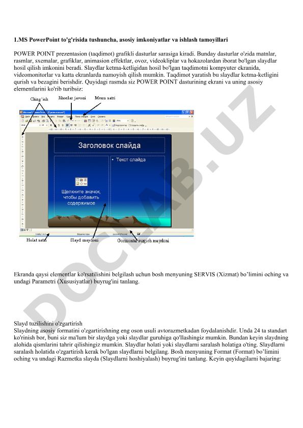 MS PowerPoint dasturining imkoniyatlari va ishlash tamoyillari
