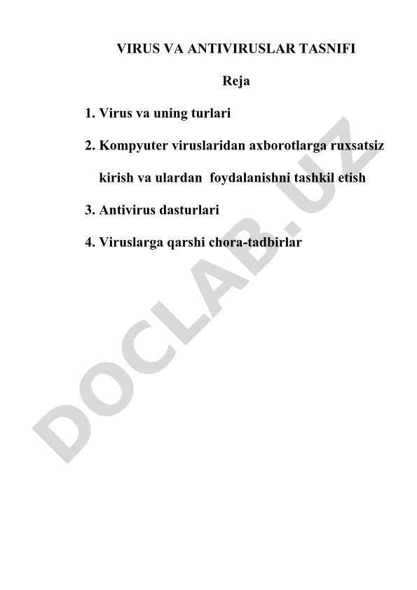 Virus va antiviruslar tasnifi
