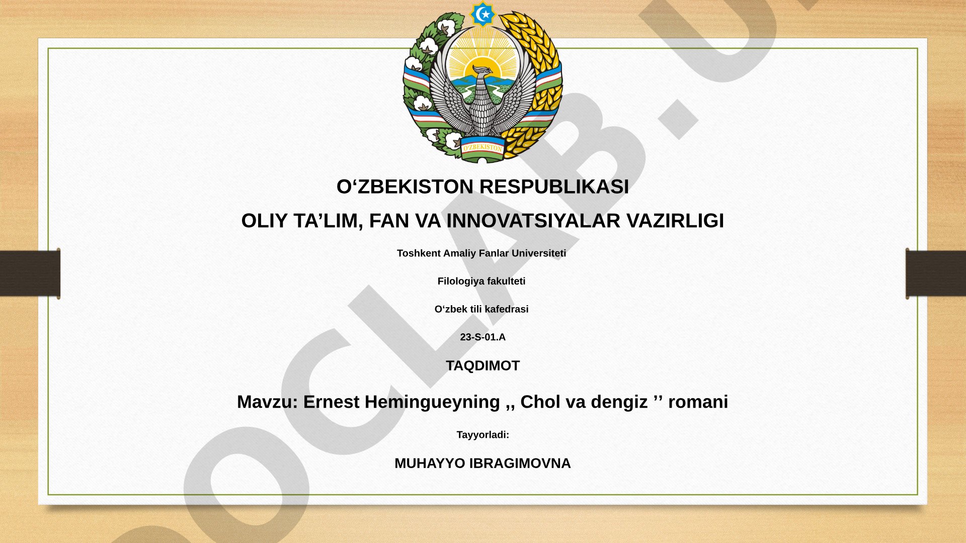 Ernest Hemingueyning "Chol va dengiz" romani