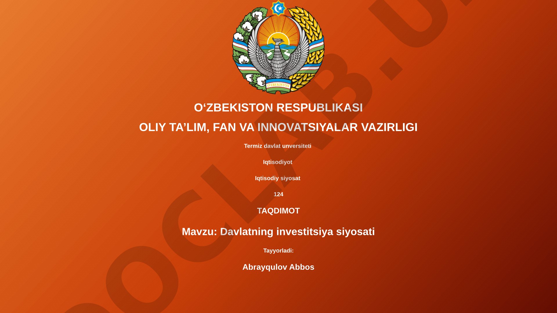 Davlatning investitsiya siyosati