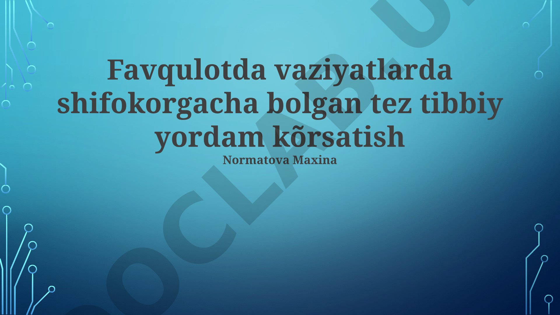 Favqulodda vaziyatlarda shifokorgacha bo'lgan tez tibbiy yordam ko'rsatish