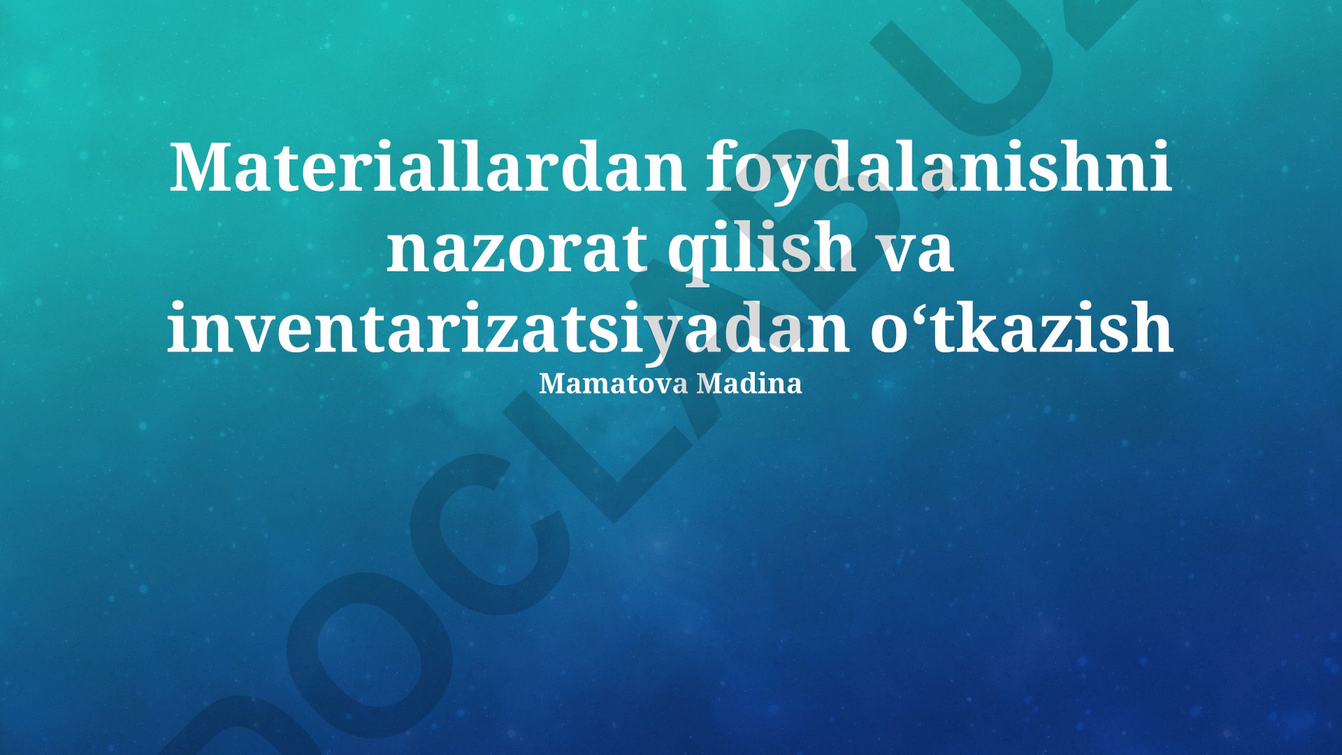 Materiallardan foydalanishni nazorat qilish va inventarizatsiyadan o‘tkazish