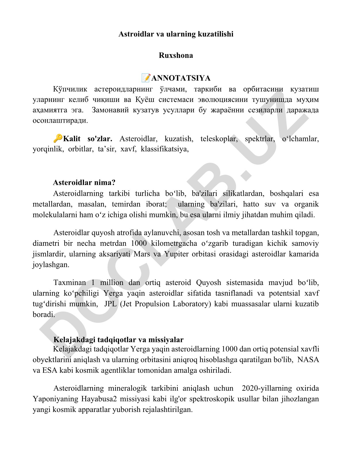 Astroidlar va ularning kuzatilishi
