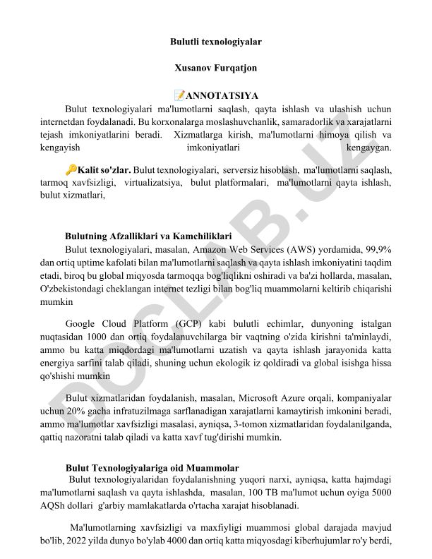 Bulutli texnologiyalar