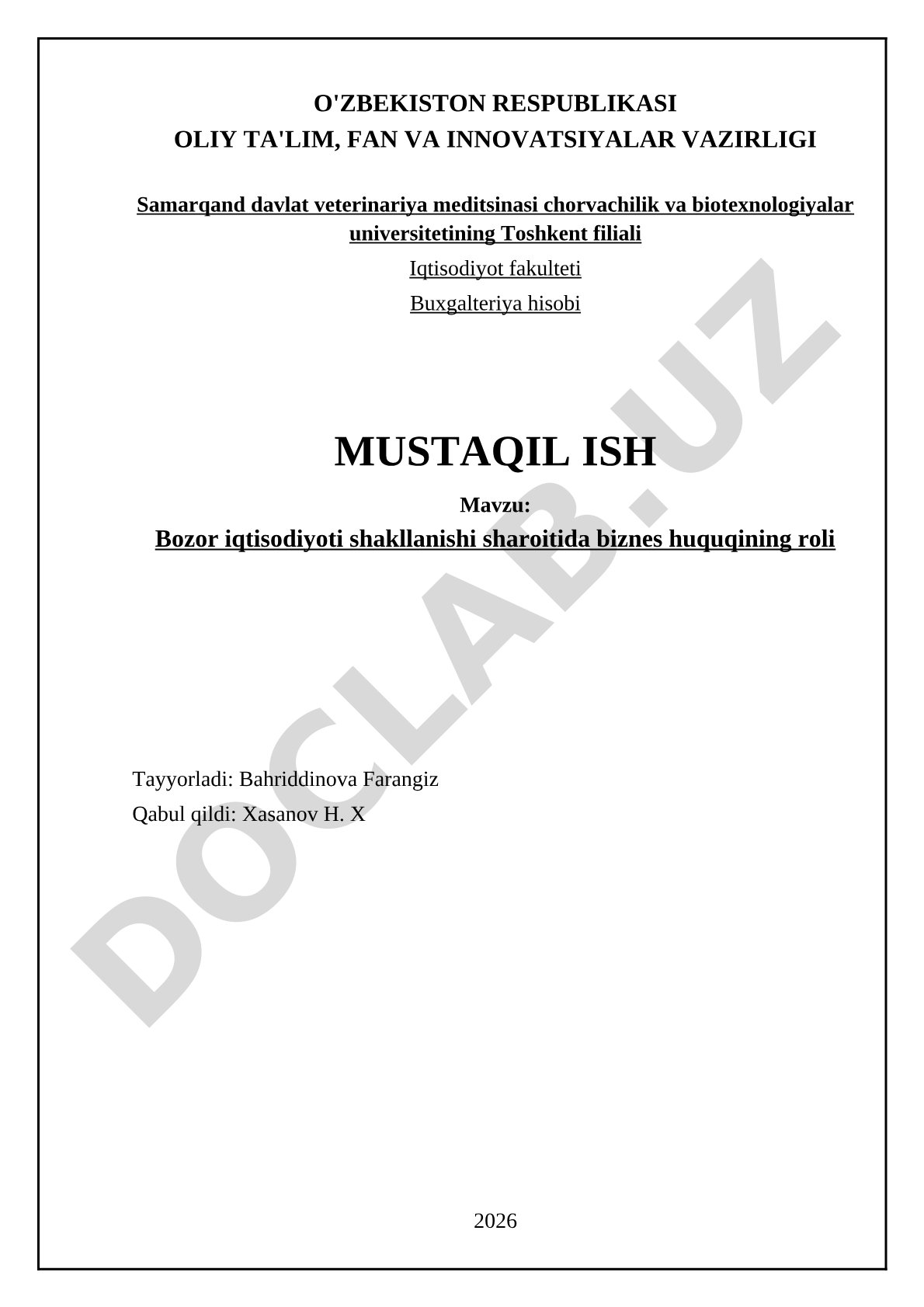 Bozor iqtisodiyoti shakllanishi sharoitida biznes huquqining roli
