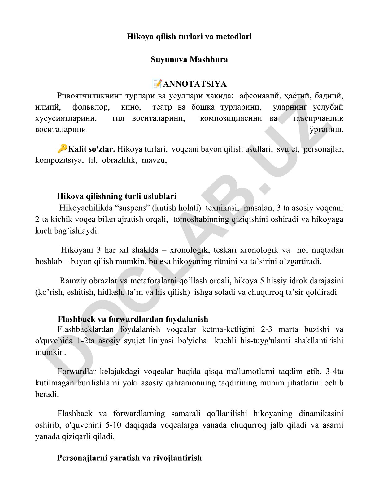 Hikoya qilish turlari va metodlari