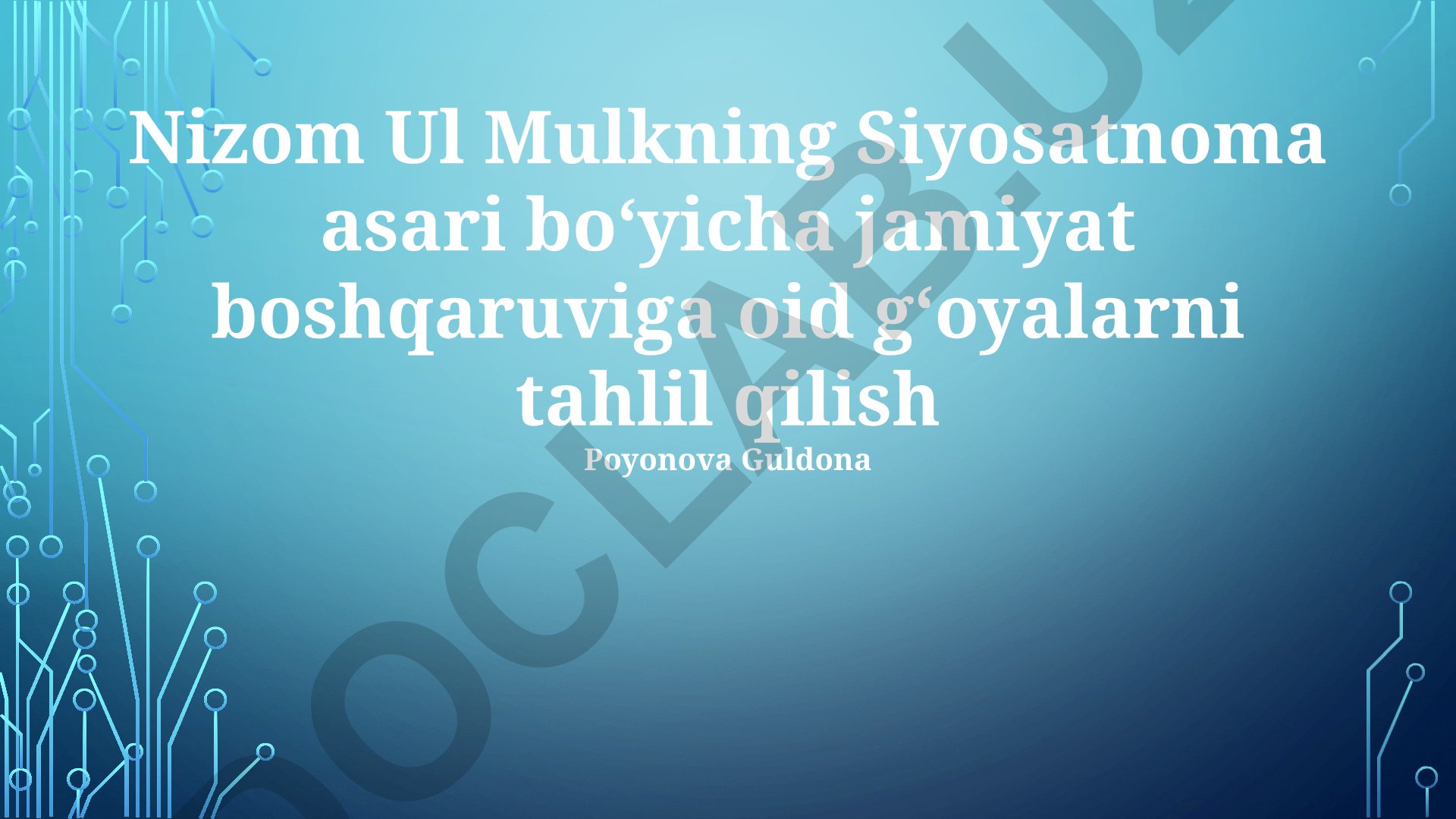 Nizom Ul Mulkning Siyosatnoma asarida jamiyat boshqaruv g'oyalari tahlili
