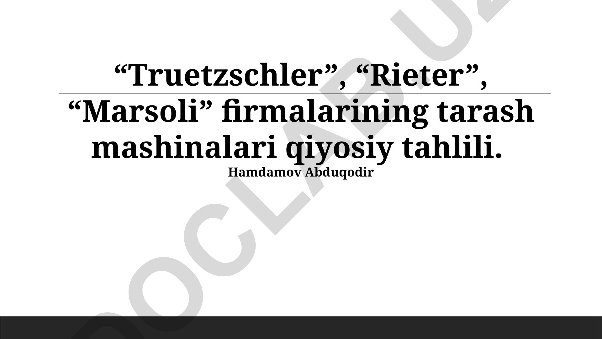 Tarash mashinalari qiyosiy tahlili: Truetzschler, Rieter, Marsoli