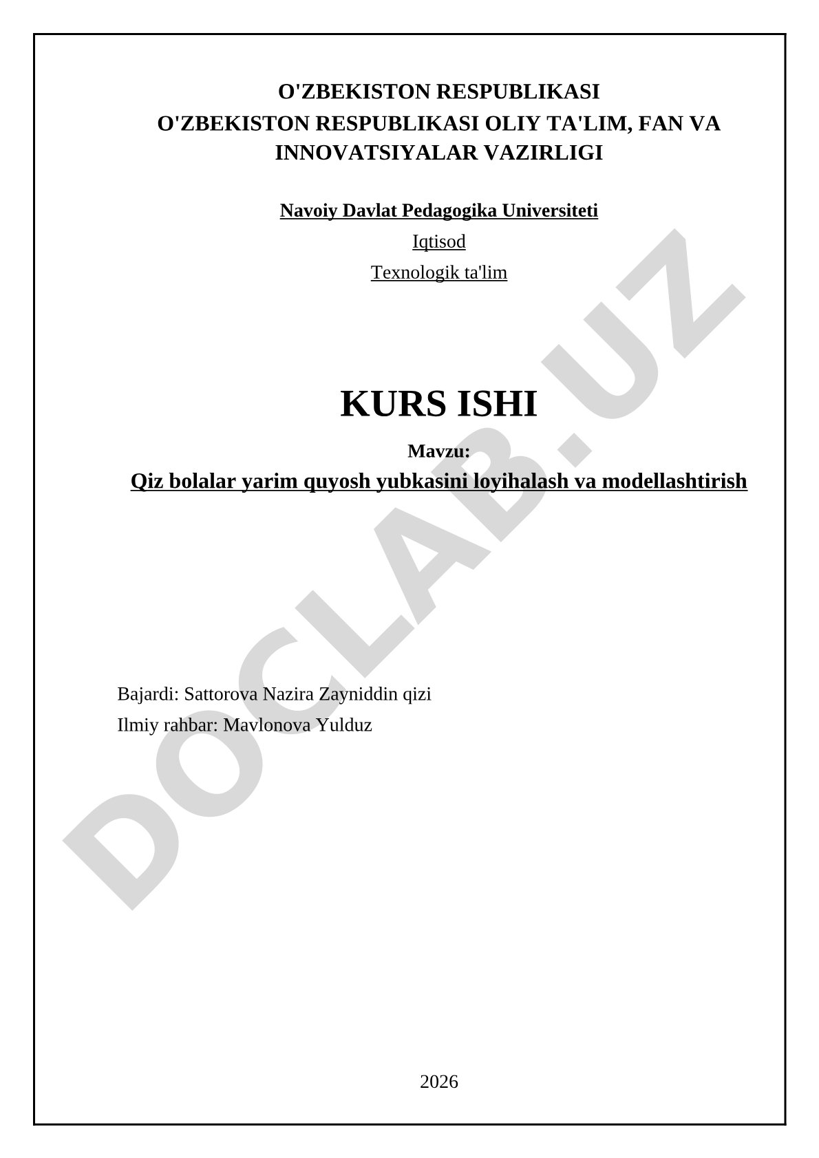 Qiz bolalar yarim quyosh yubkasini loyihalash va modellashtirish
