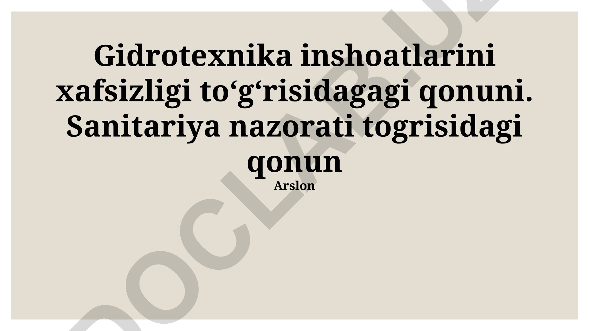 Gidrotexnika inshootlari xavfsizligi va sanitariya nazorati qonunlari