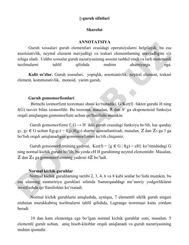 Guruh nazariyasi: xossalari va gomomorfizmlar