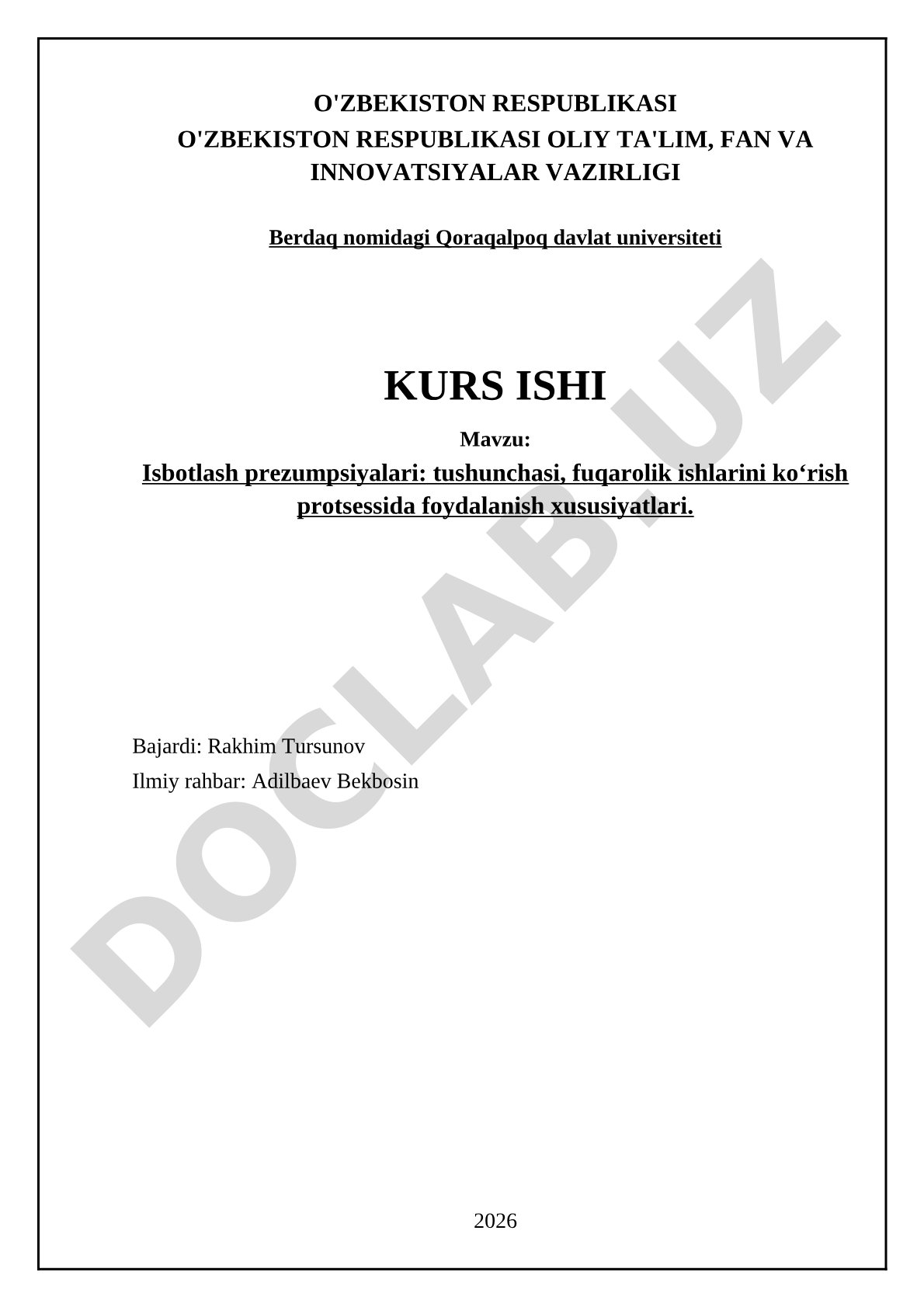 Isbotlash prezumpsiyalari: tushunchasi, fuqarolik ishlarini koʻrish protsessida foydalanish xususiyatlari