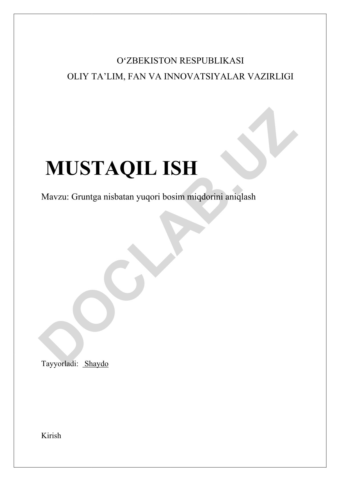 Gruntga nisbatan yuqori bosim miqdorini aniqlash