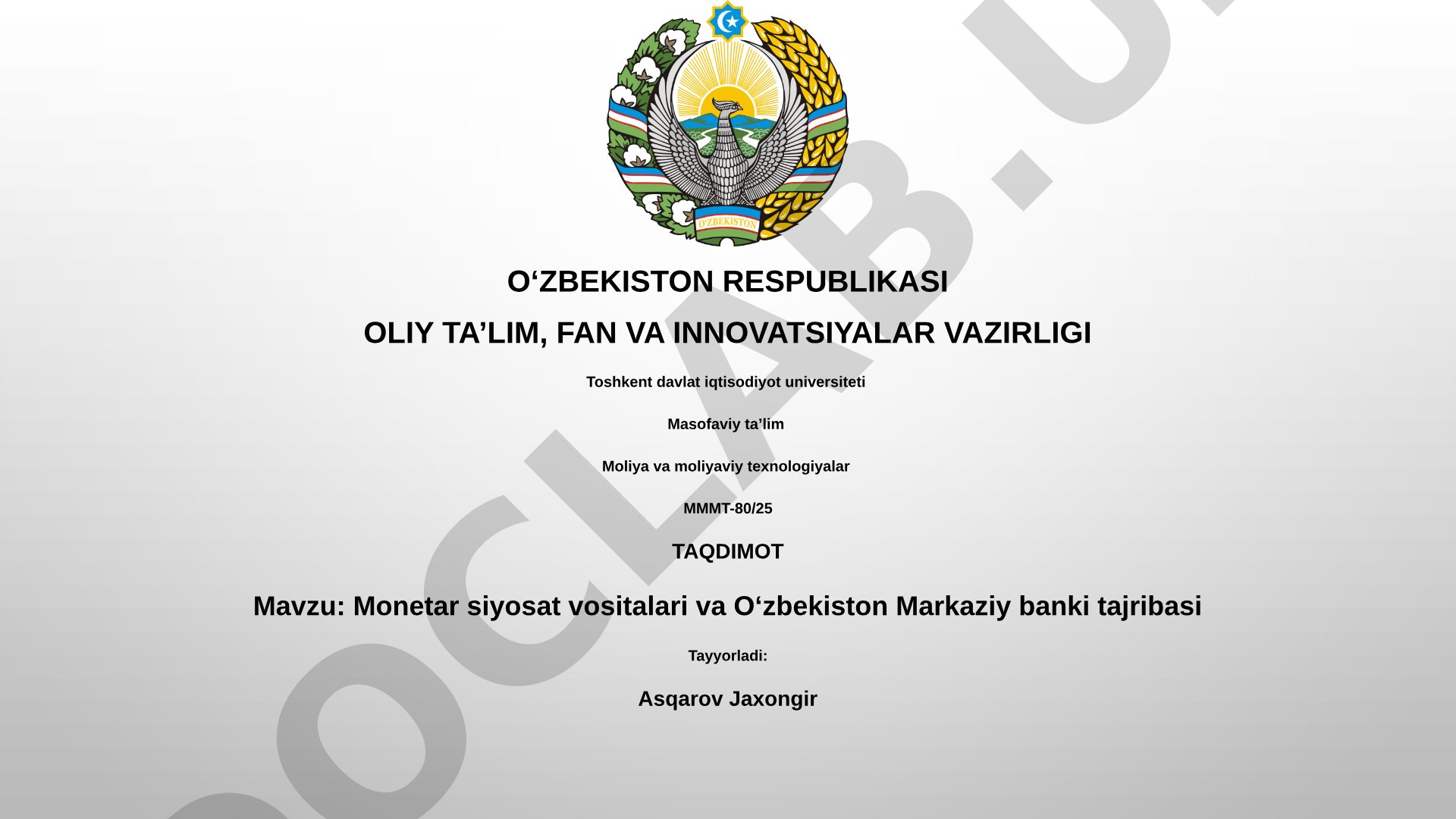Monetar siyosat vositalari va Oʻzbekiston Markaziy banki tajribasi