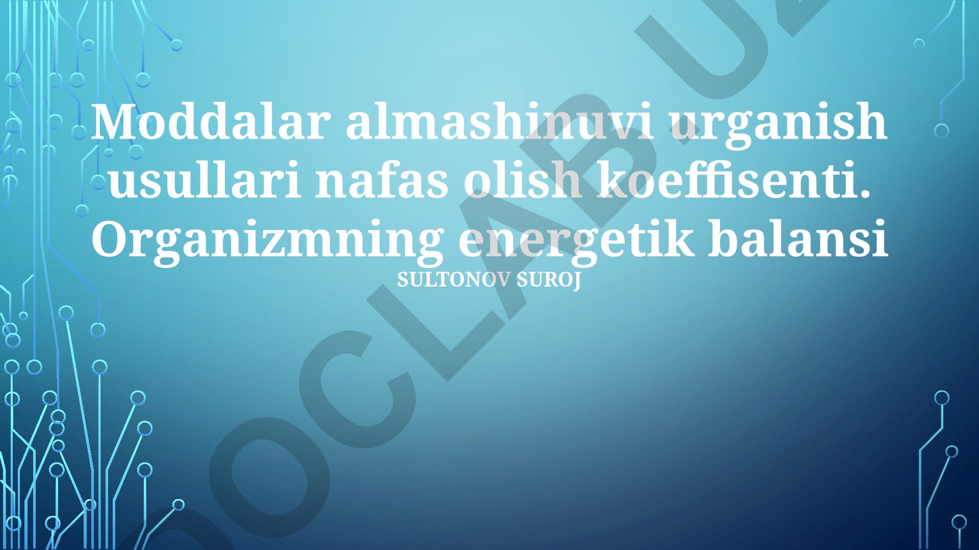 Moddalar almashinuvi urganish usullari nafas olish koeffisenti