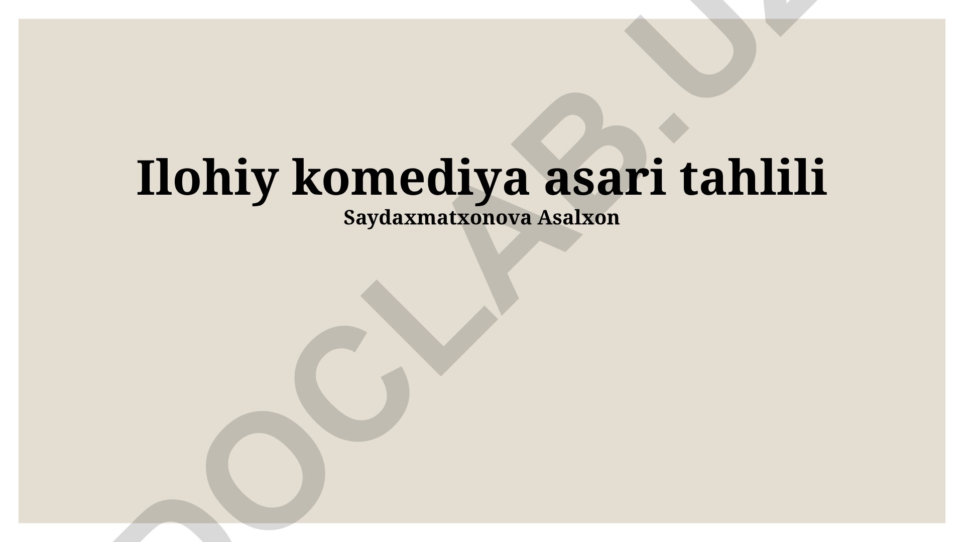 Ilohiy komediya asari tahlili