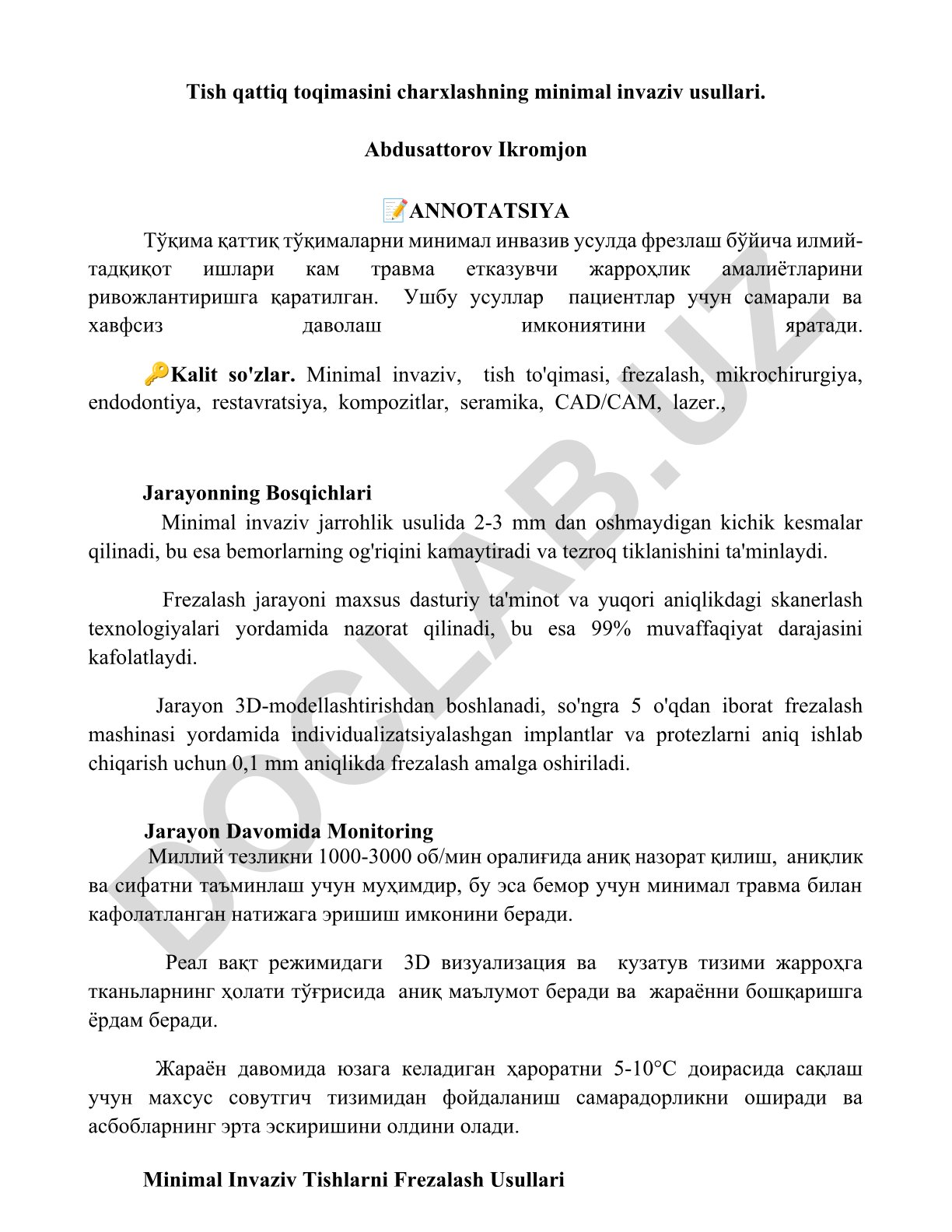 Tish qattiq to'qimasini charxlashning minimal invaziv usullari
