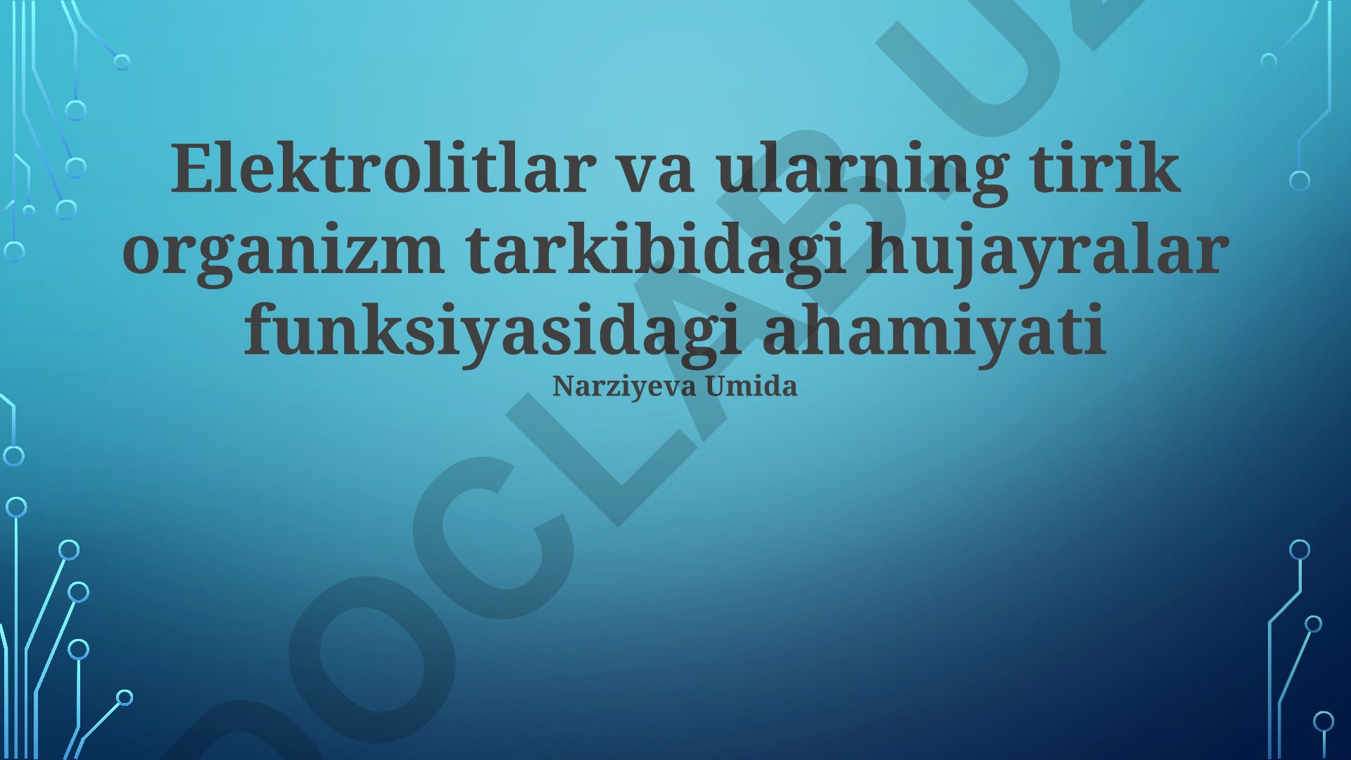 Elektrolitlar va ularning tirik organizm tarkibidagi hujayralar funksiyasidagi ahamiyati