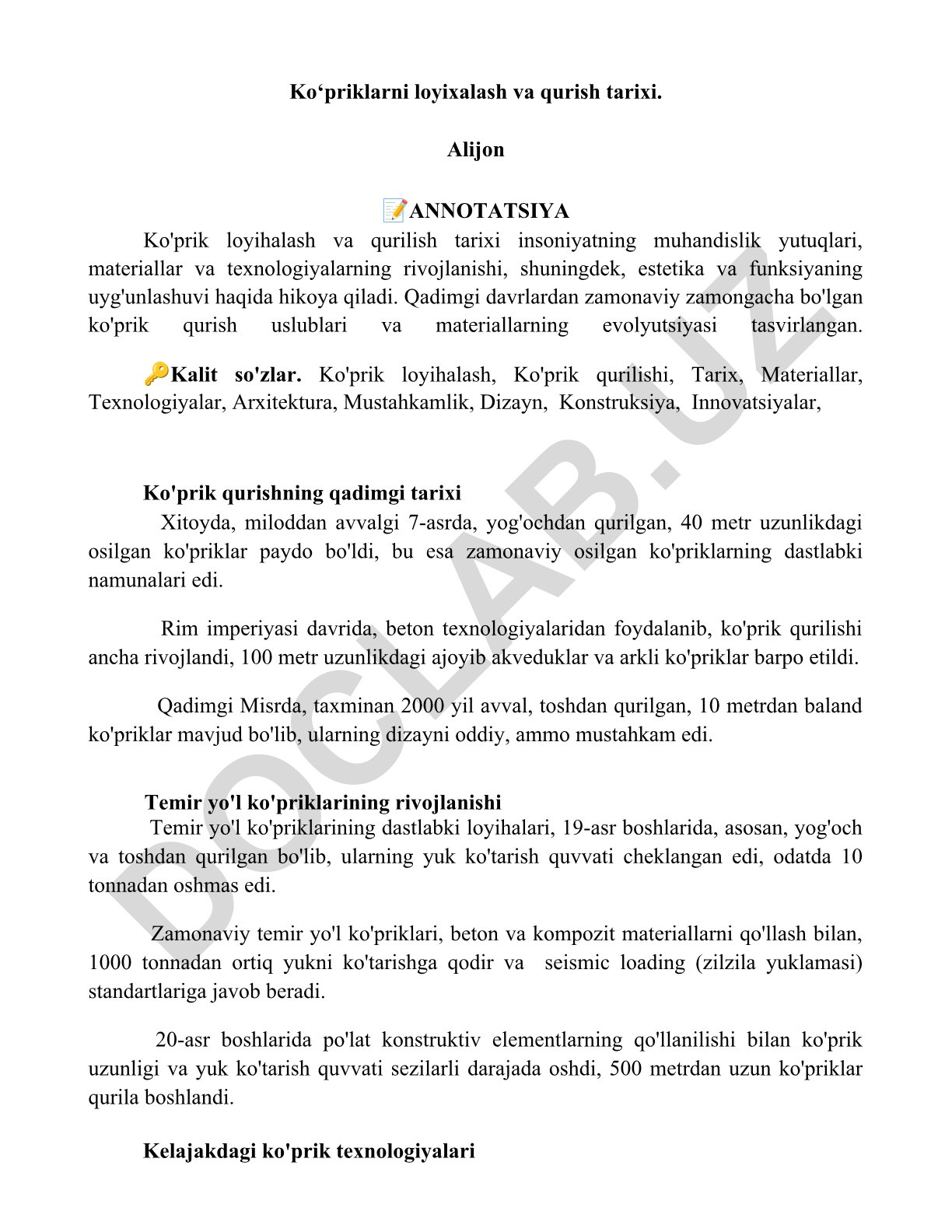 Ko'priklarni loyihalash va qurish tarixi