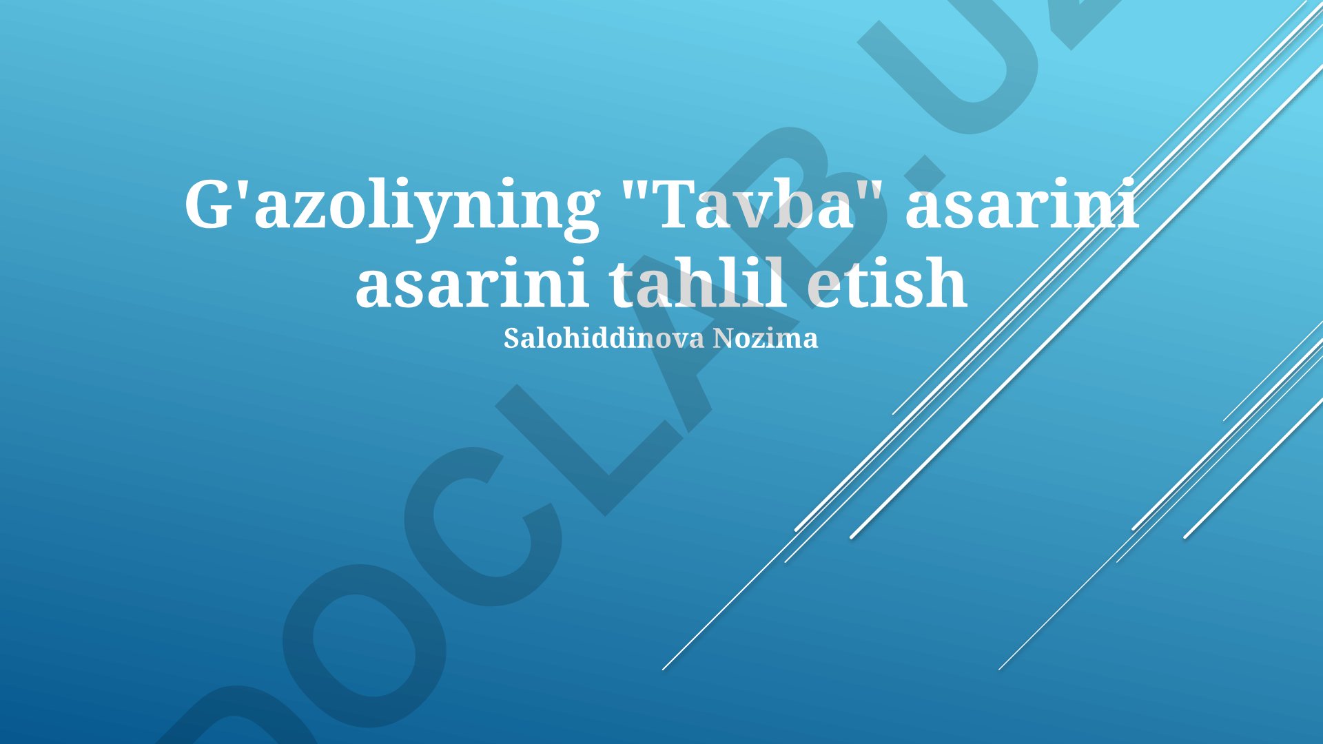 G'azoliyning "Tavba" asarini tahlil etish
