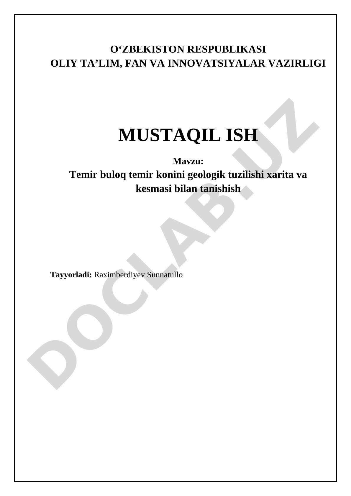 Temir buloq temir konini geologik tuzilishi xarita va kesmasi bilan tanishish