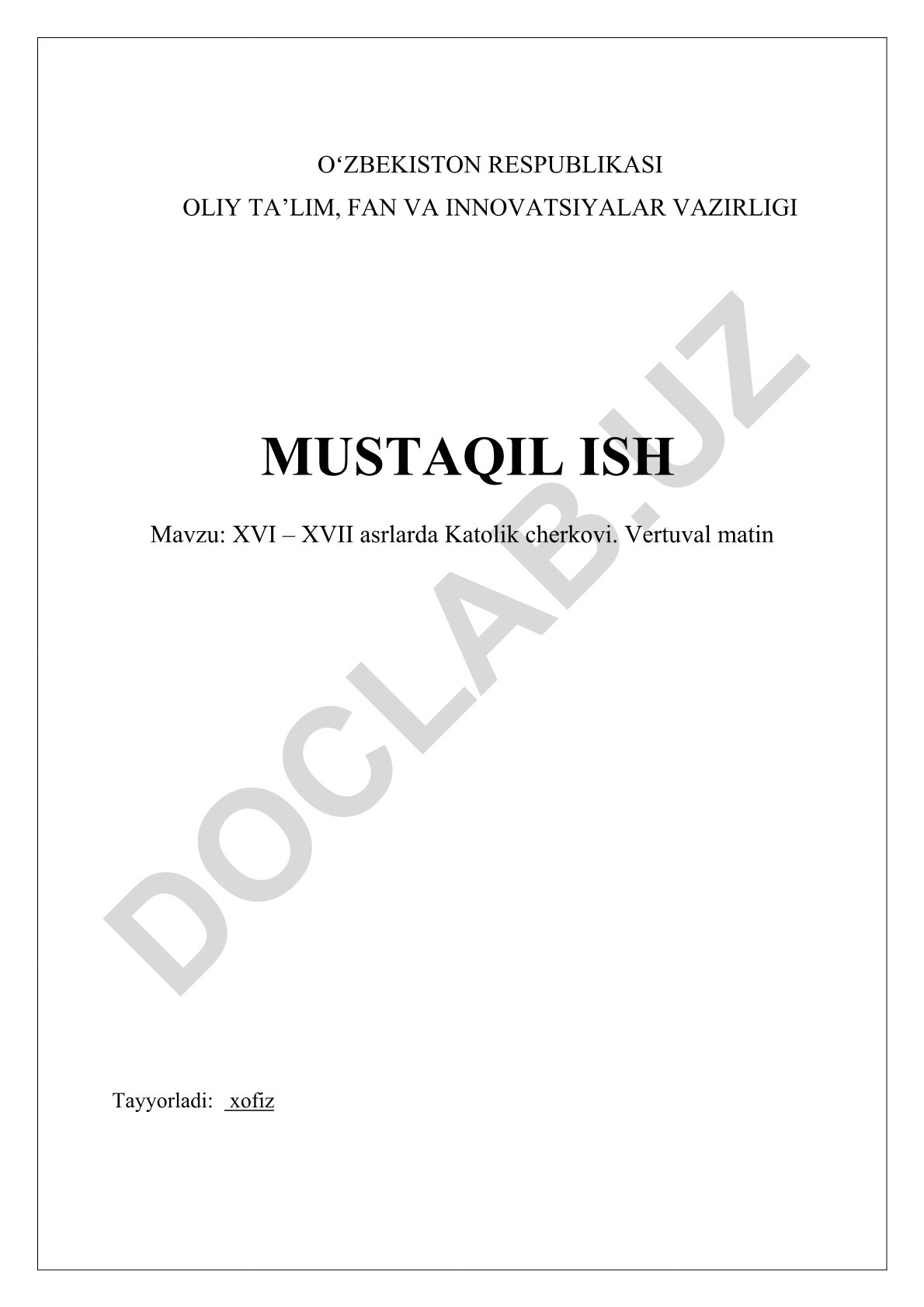 XVI – XVII asrlarda Katolik cherkovi