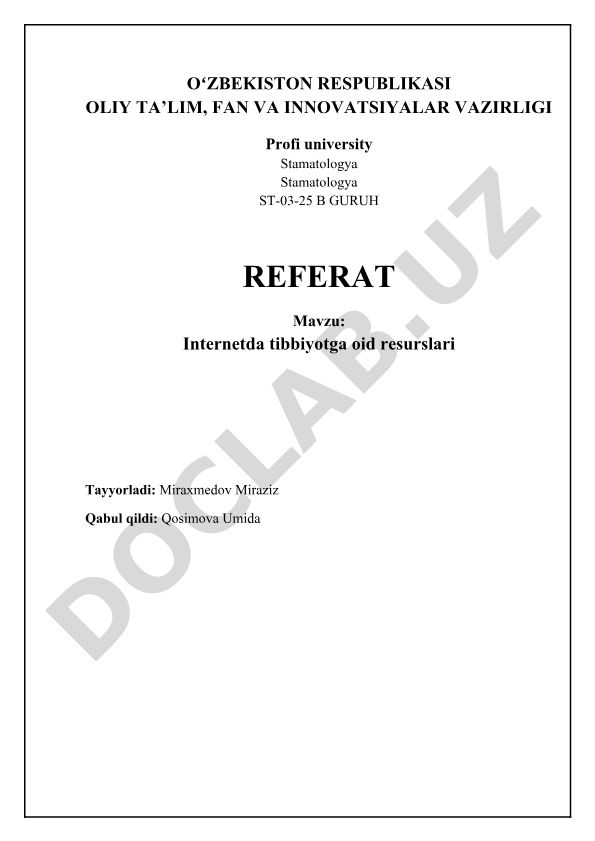 Internetda tibbiyotga oid resurslari