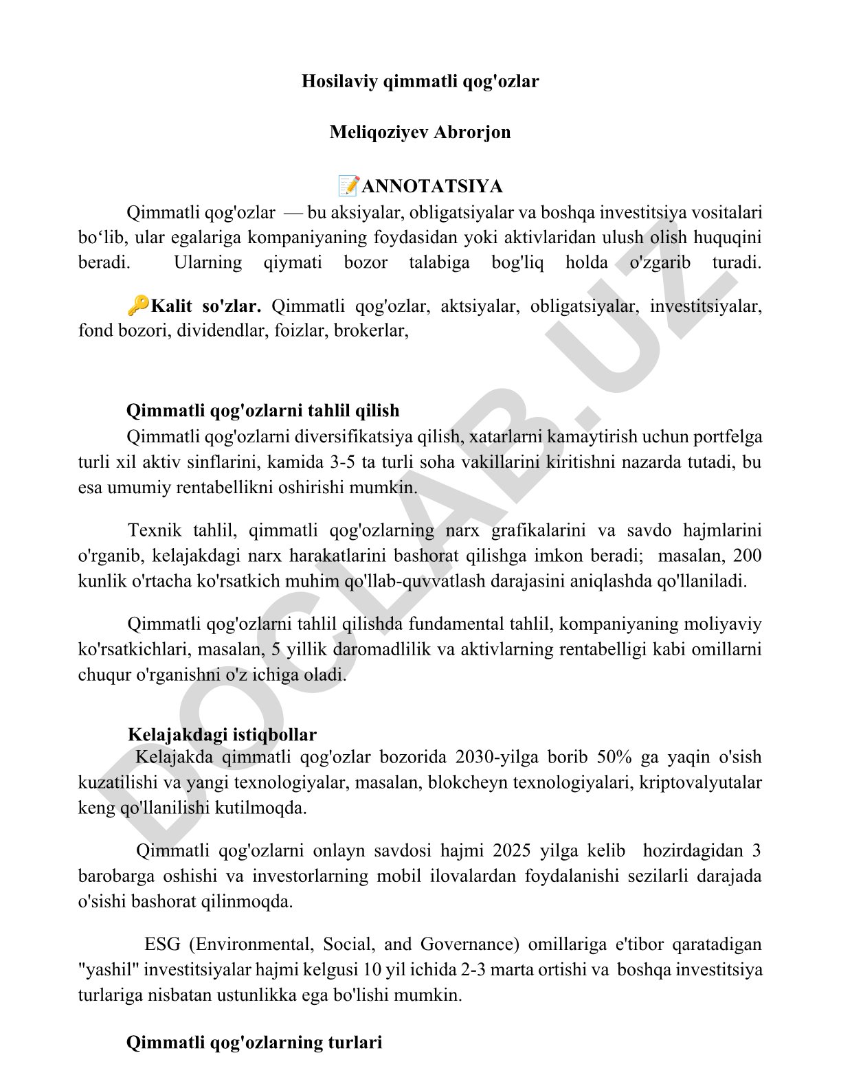 Hosilaviy qimmatli qog'ozlar
