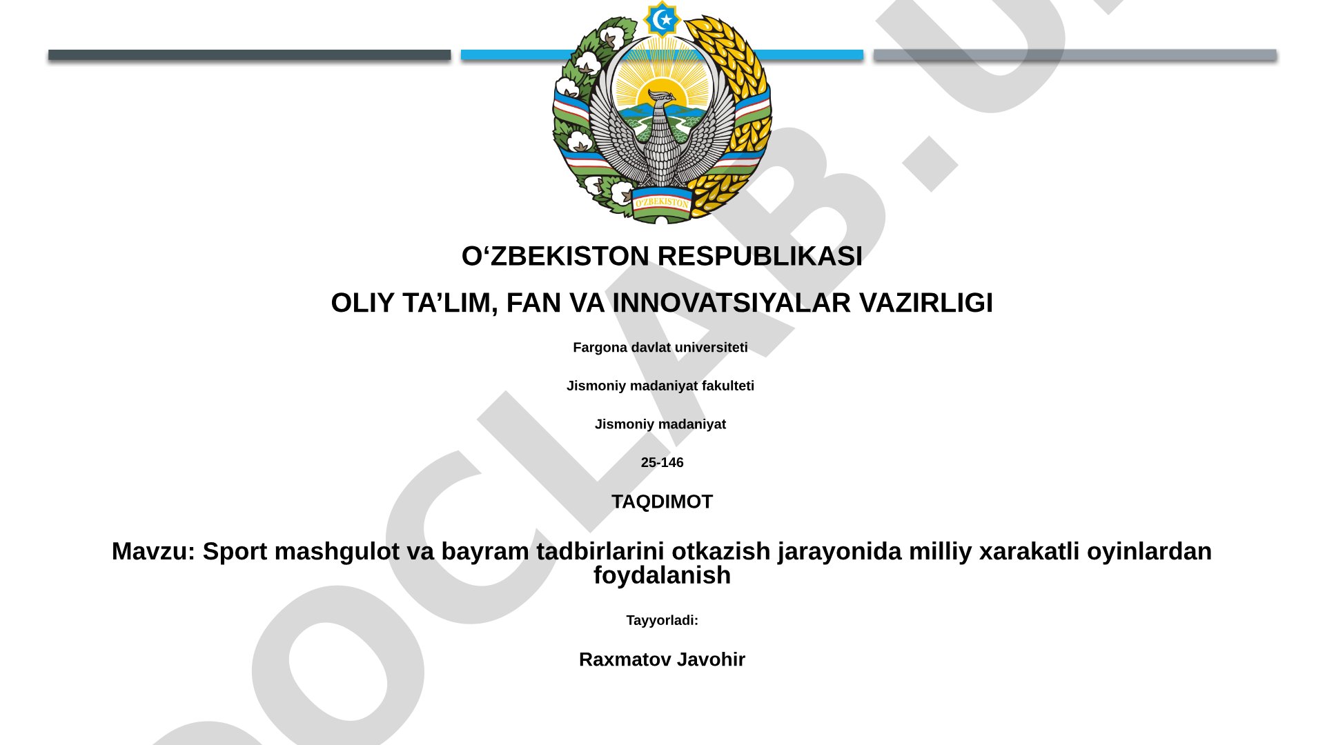 Sport mashgulot va bayram tadbirlarini otkazish jarayonida milliy xarakatli oyinlardan foydalanish