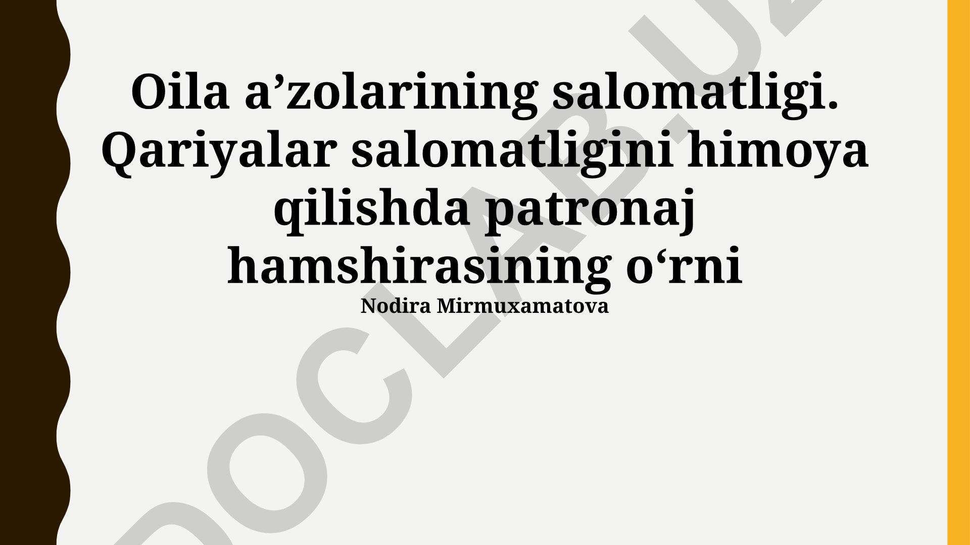 Oila aʼzolarining salomatligi va qariyalar salomatligini himoya qilishda patronaj hamshirasining oʻrni