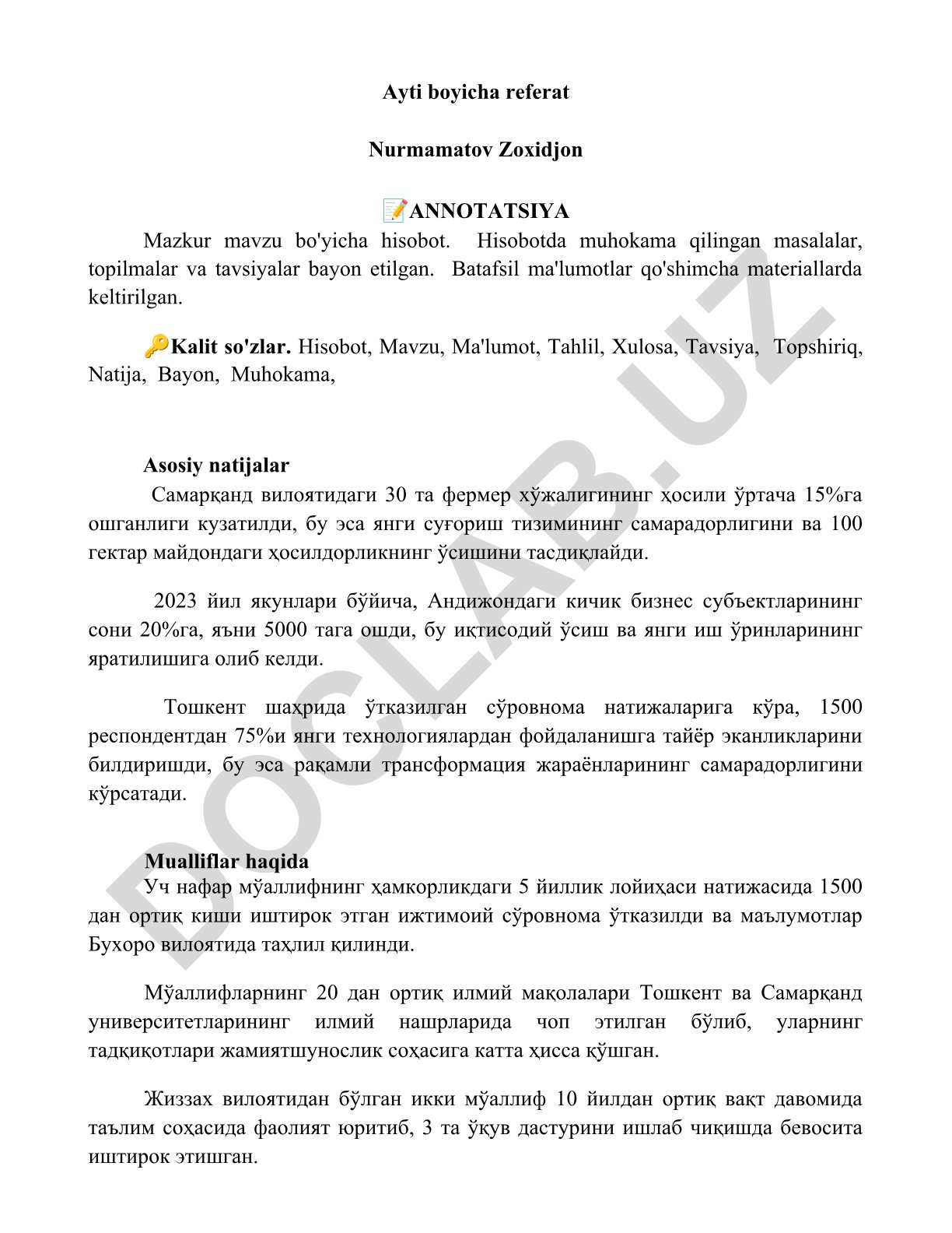 O'zbekistonda qishloq xo'jaligi, kichik biznes va raqamli texnologiyalar rivojlanishi
