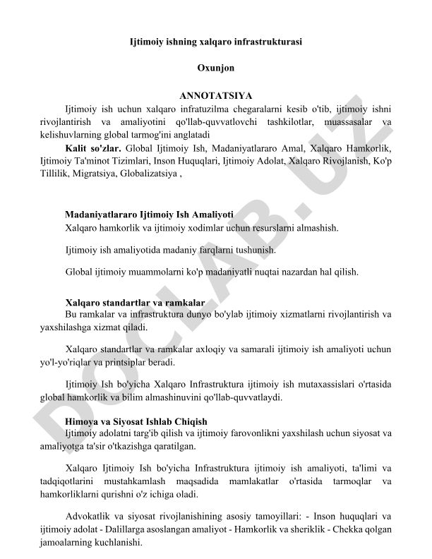 Ijtimoiy ishning xalqaro infrastrukturasi