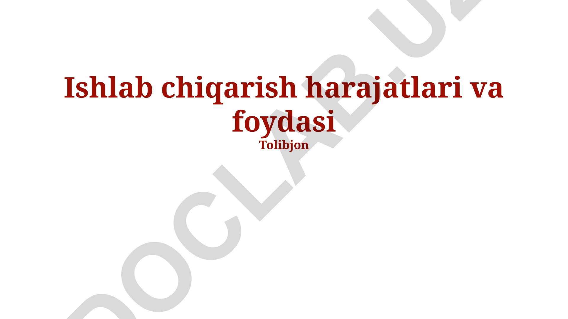 Ishlab chiqarish harajatlari va foyda tahlili