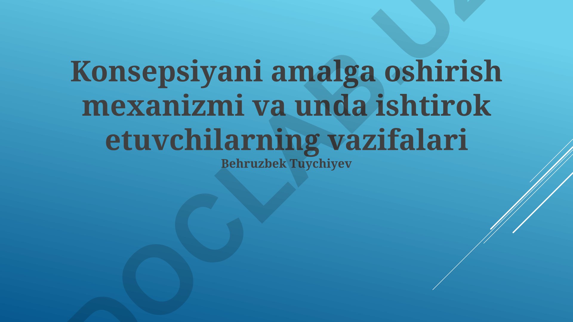 Konsepsiyani amalga oshirish mexanizmi va ishtirokchilarning vazifalari