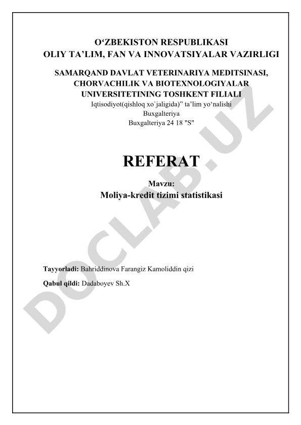 Moliya-kredit tizimi statistikasi
