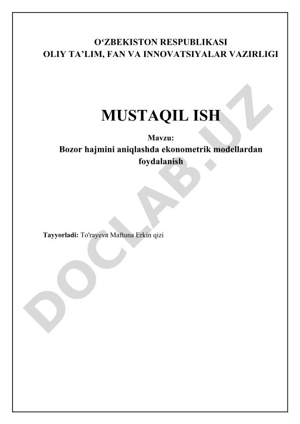 Bozor hajmini aniqlashda ekonometrik modellardan foydalanish