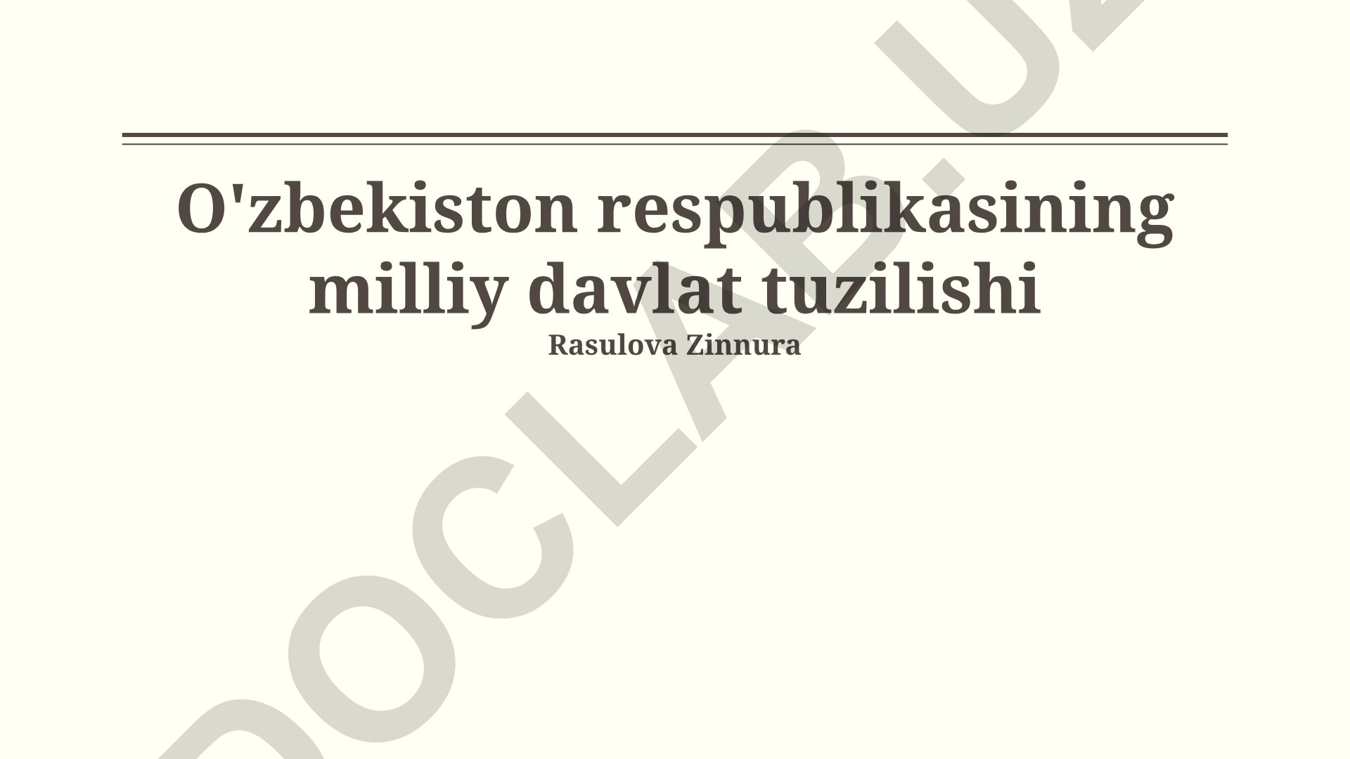 O'zbekiston Respublikasining milliy davlat tuzilishi