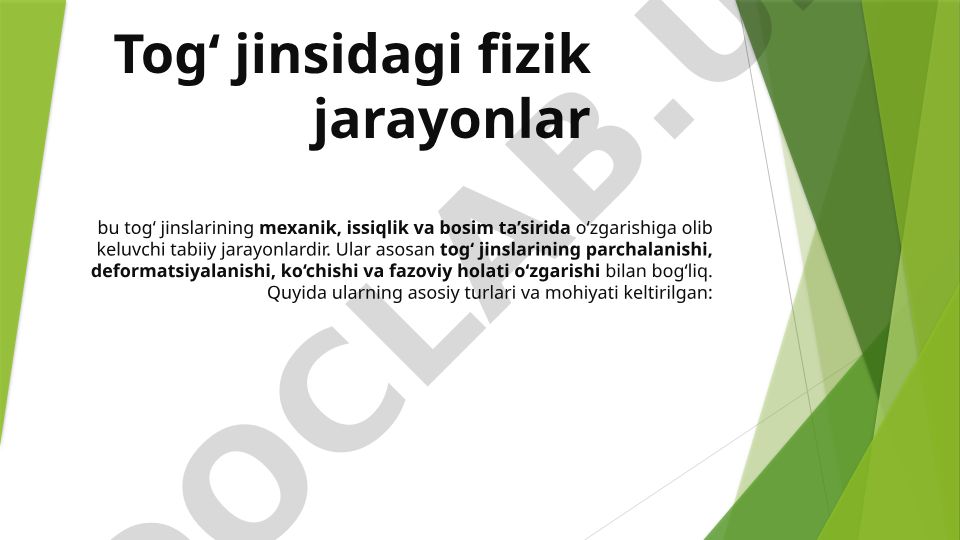 Tog' jinsidagi fizik jarayonlar va ularning turlari