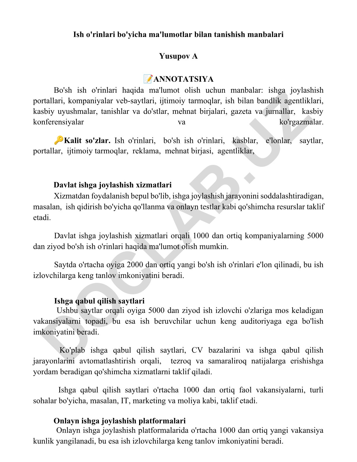 Ish o'rinlari haqida ma'lumot olish manbalari