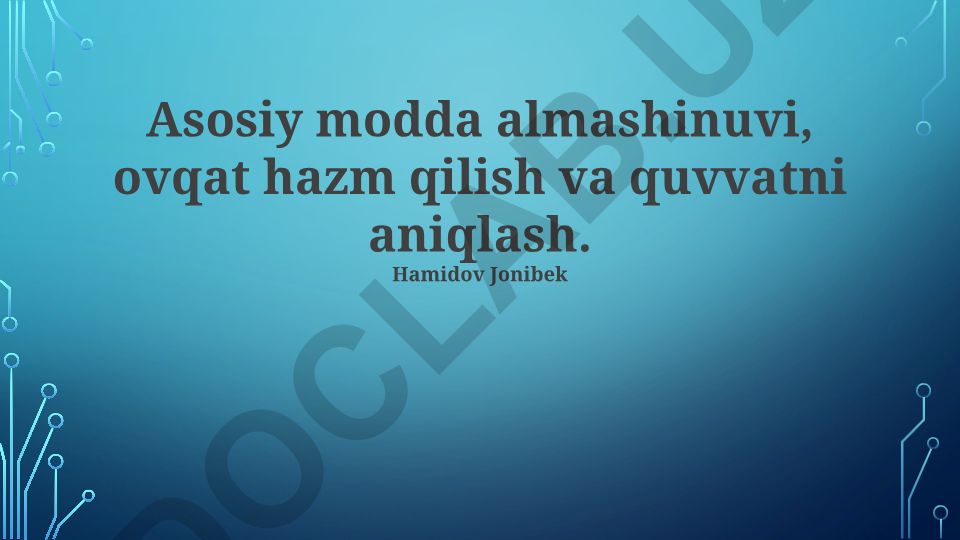 Asosiy modda almashinuvi, ovqat hazm qilish va quvvatni aniqlash