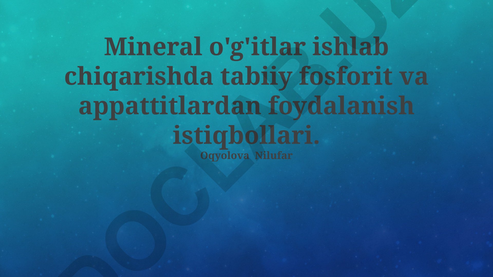 Mineral o'g'itlar ishlab chiqarishda tabiiy fosforit va apatitlardan foydalanish istiqbollari