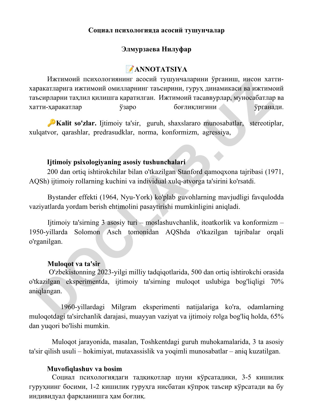 Ijtimoiy psixologiyaning asosiy tushunchalari