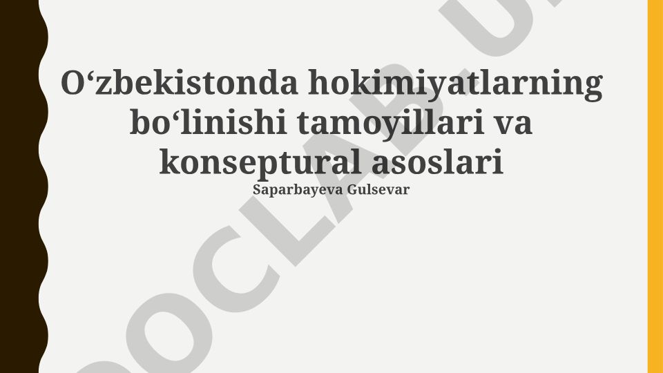 Oʻzbekistonda hokimiyatlarning boʻlinishi tamoyillari va konseptural asoslari