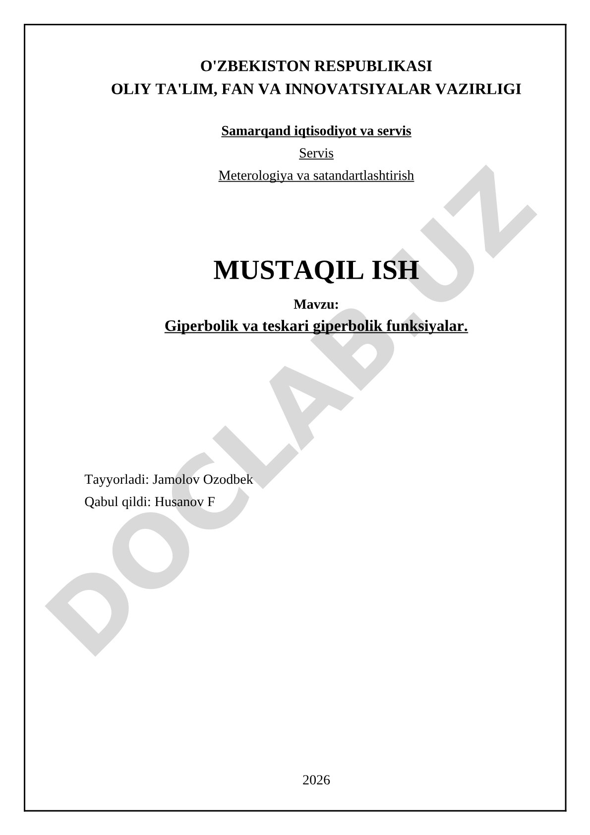 Giperbolik va teskari giperbolik funksiyalar