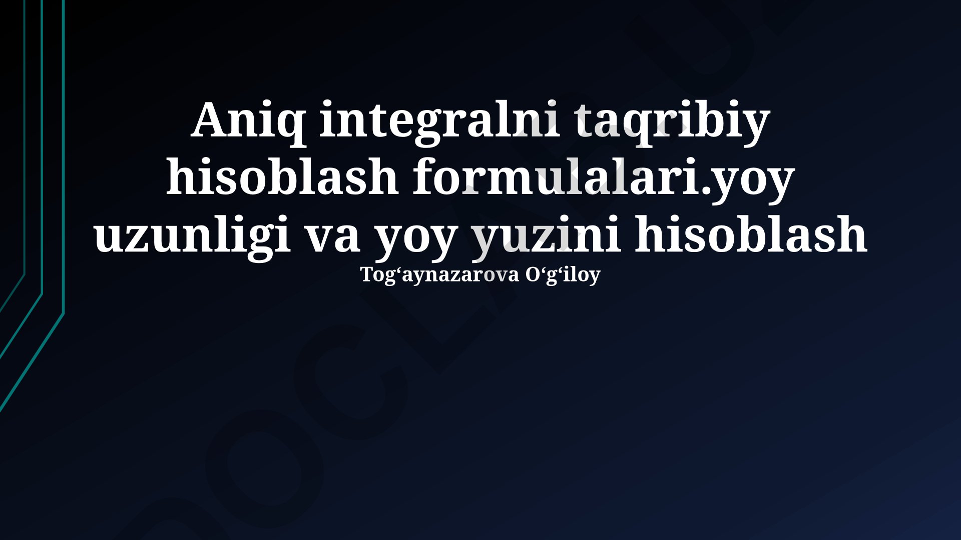 Aniq integralni taqribiy hisoblash formulalari