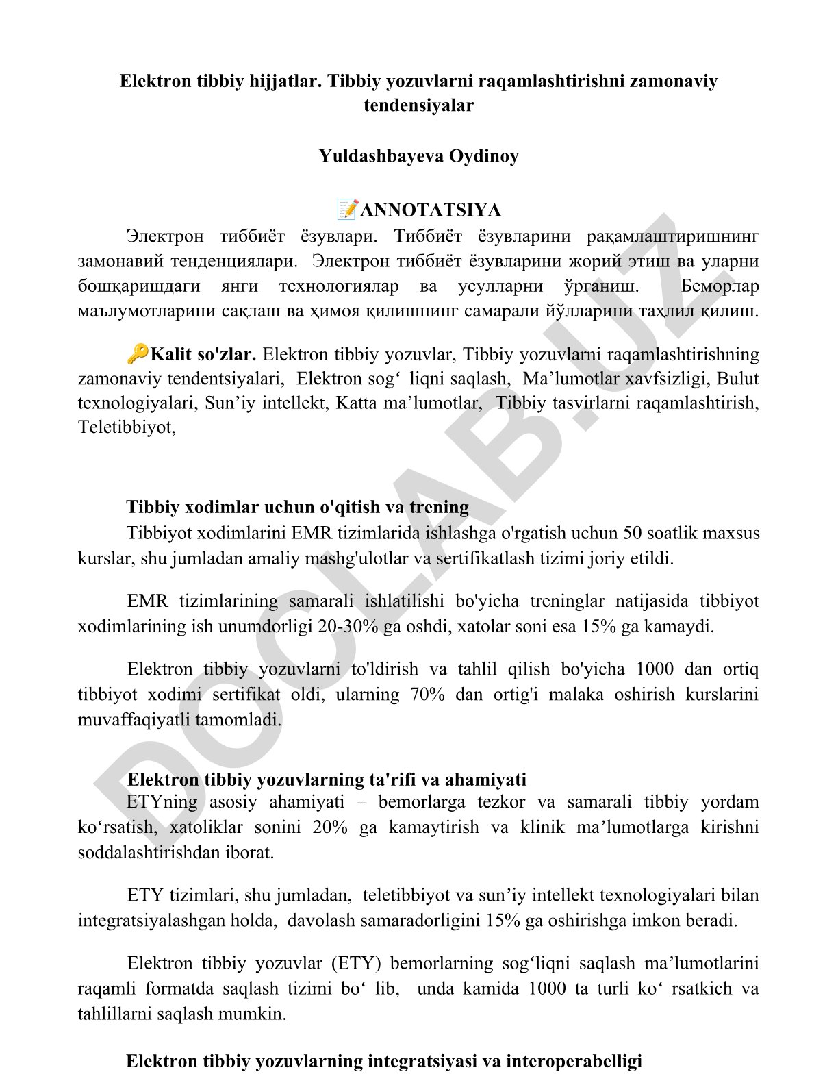 Elektron tibbiy yozuvlarni raqamlashtirishning zamonaviy tendensiyalari