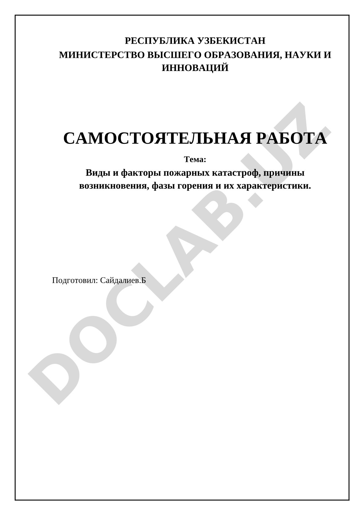 Виды и факторы пожарных катастроф, причины возникновения, фазы горения и их характеристики