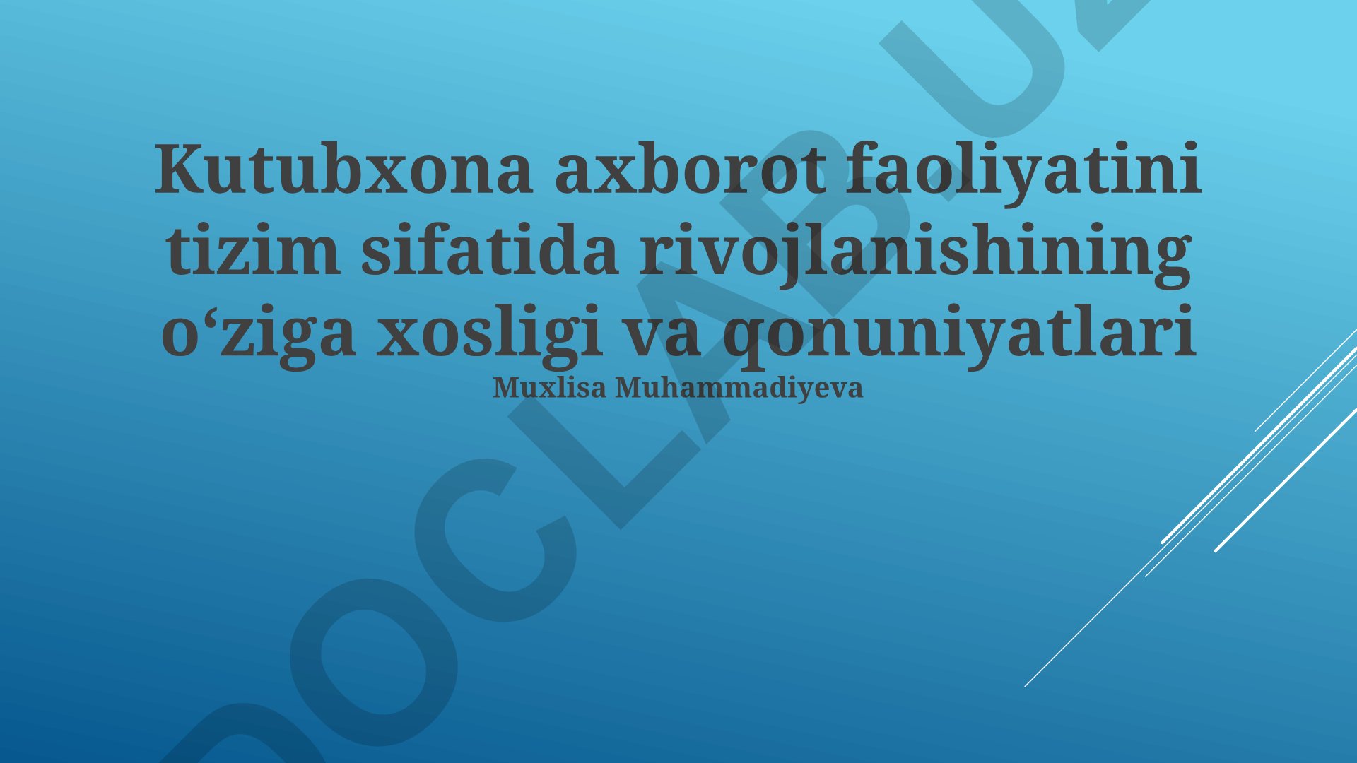 Kutubxona axborot faoliyatini tizim sifatida rivojlanishining oʻziga xosligi va qonuniyatlari