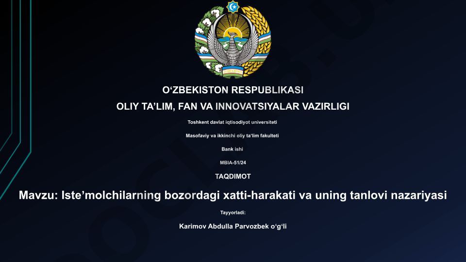 Isteʼmolchilarning bozordagi xatti-harakati va uning tanlovi nazariyasi